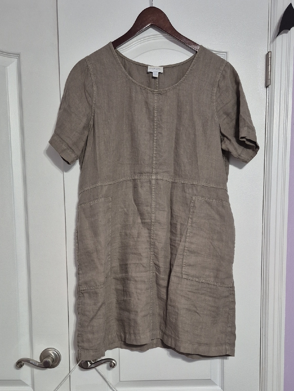 J.JILL PURE JILL Neutral Linen Short-Sleeve Pocket Dress